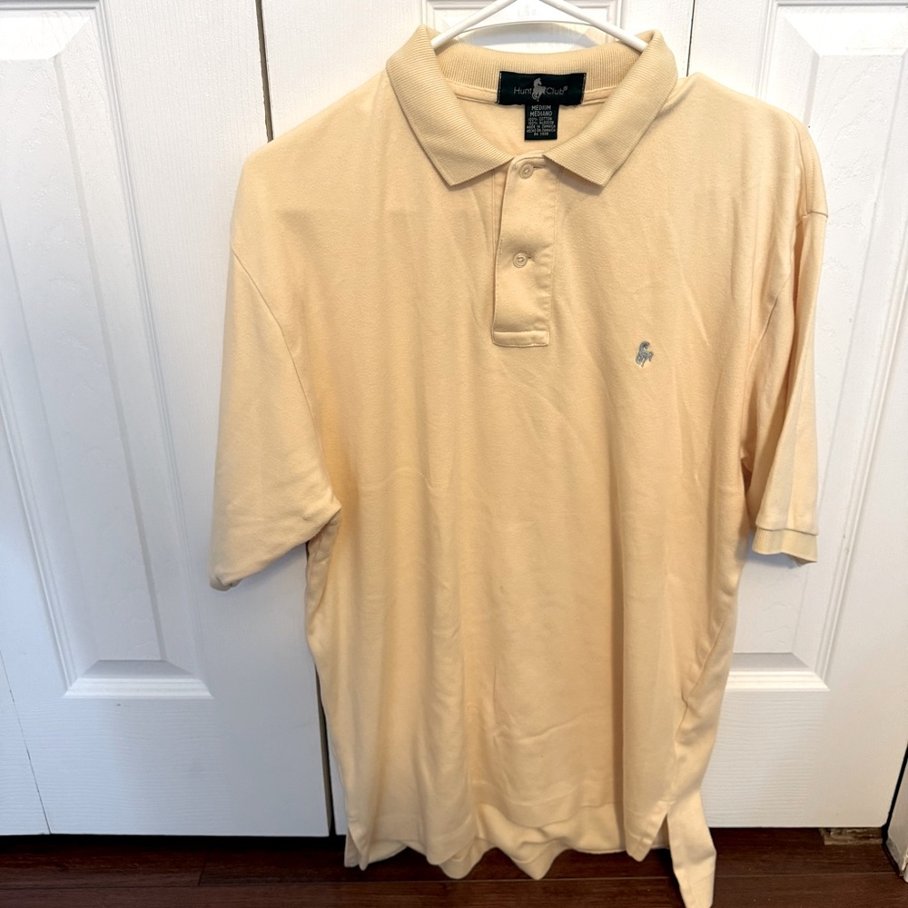 Vintage Hunt Club Mens M Light Yellow Polo Pullover Cotton Short Sleeve Shirt